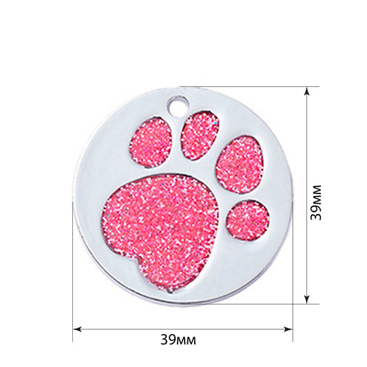 Dog ID Tag Circle Paw Rose 39x39mm
