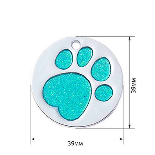 Dog ID Tag Circle Paw Turquoise 39x39mm