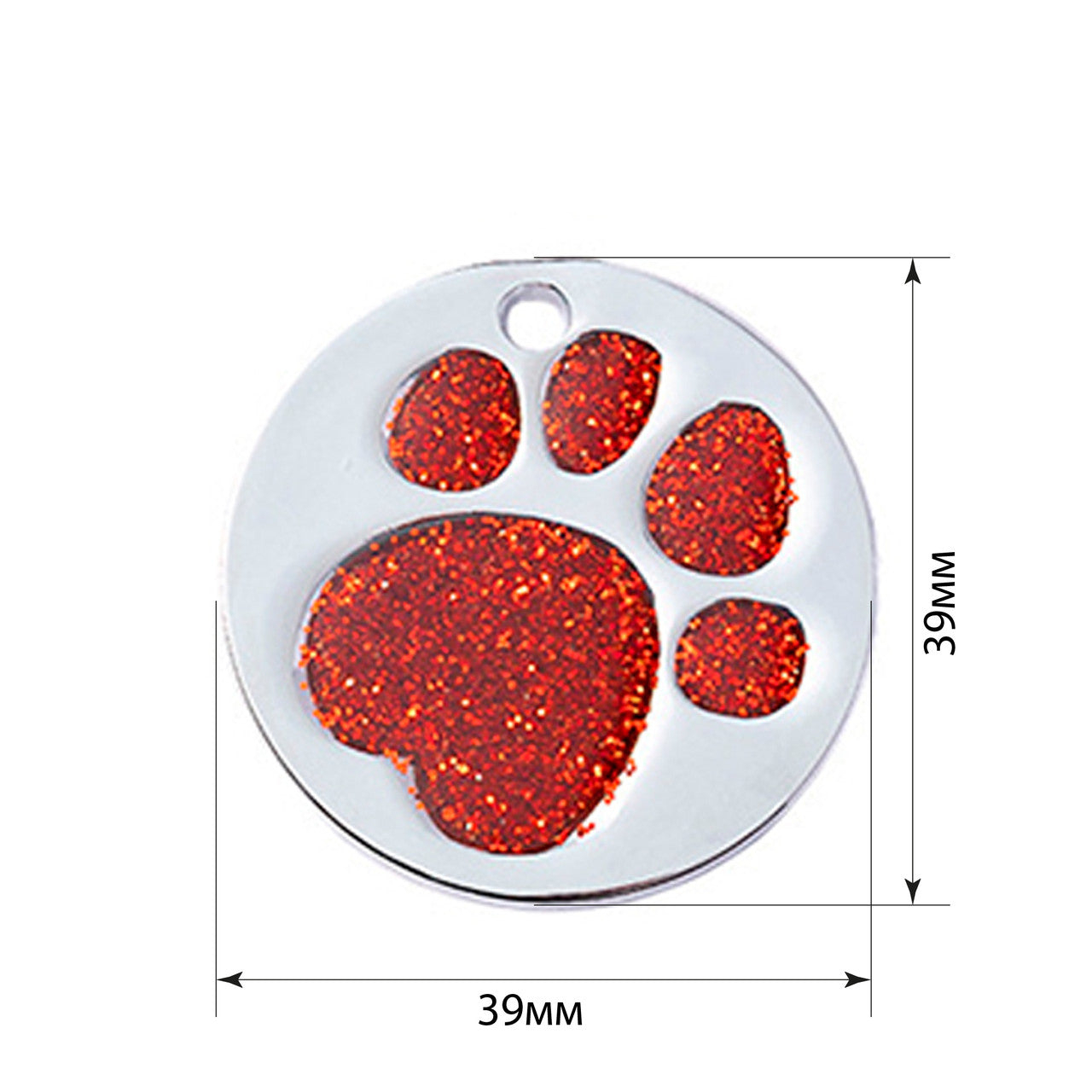 Dog ID Tag Circle Paw Red 39x39mm