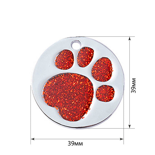 Dog ID Tag Circle Paw Red 39x39mm