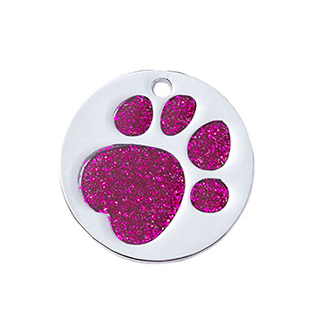 Dog ID Tag Circle Paw Purple 39x39mm