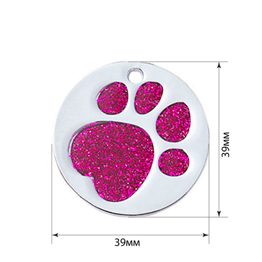 Dog ID Tag Circle Paw Purple 39x39mm