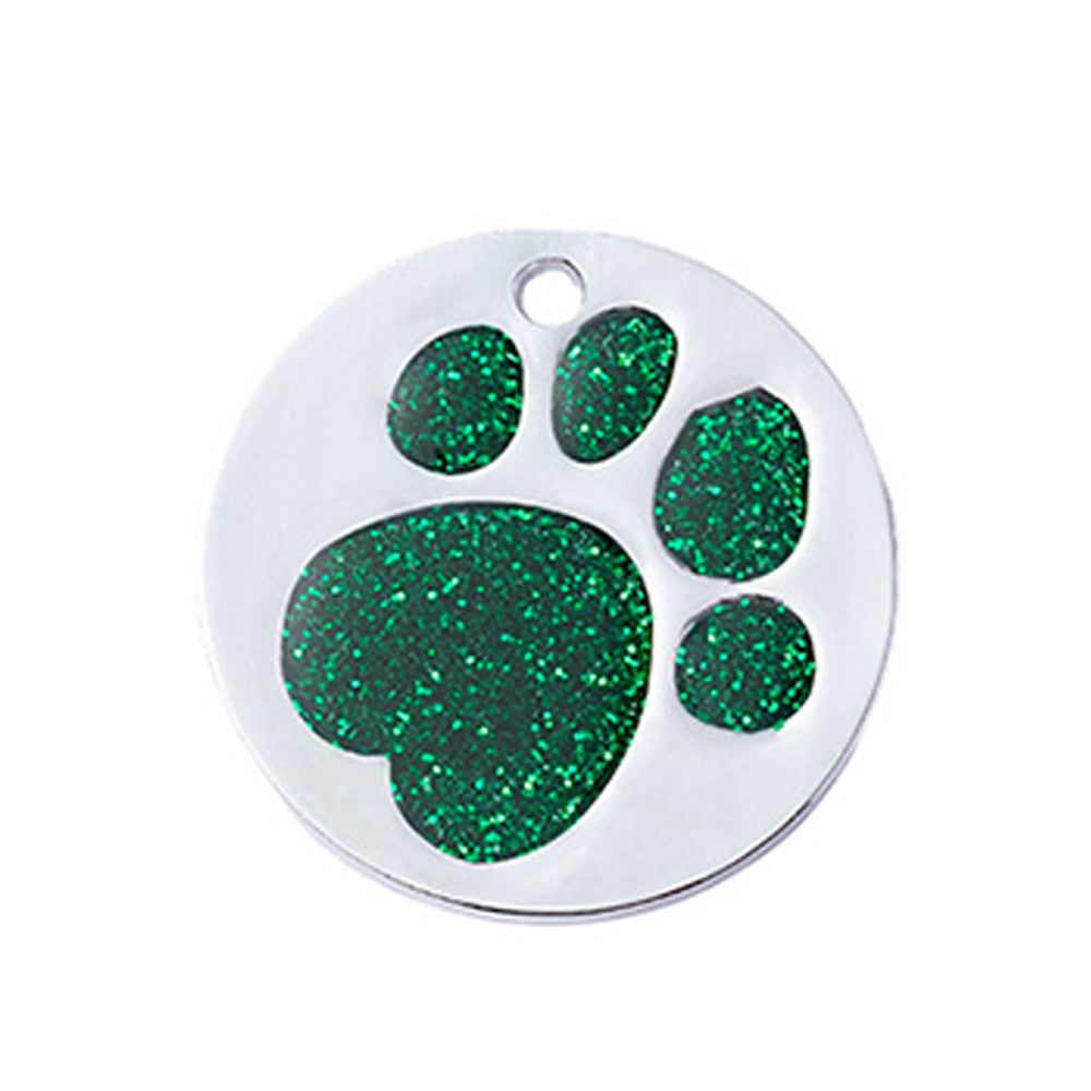 Dog ID Tag Circle Paw Green 39x39mm