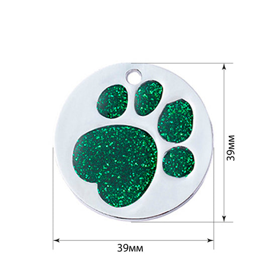 Dog ID Tag Circle Paw Green 39x39mm