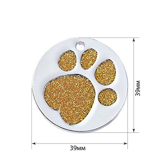 Dog ID Tag Circle Paw Gold 39x39mm