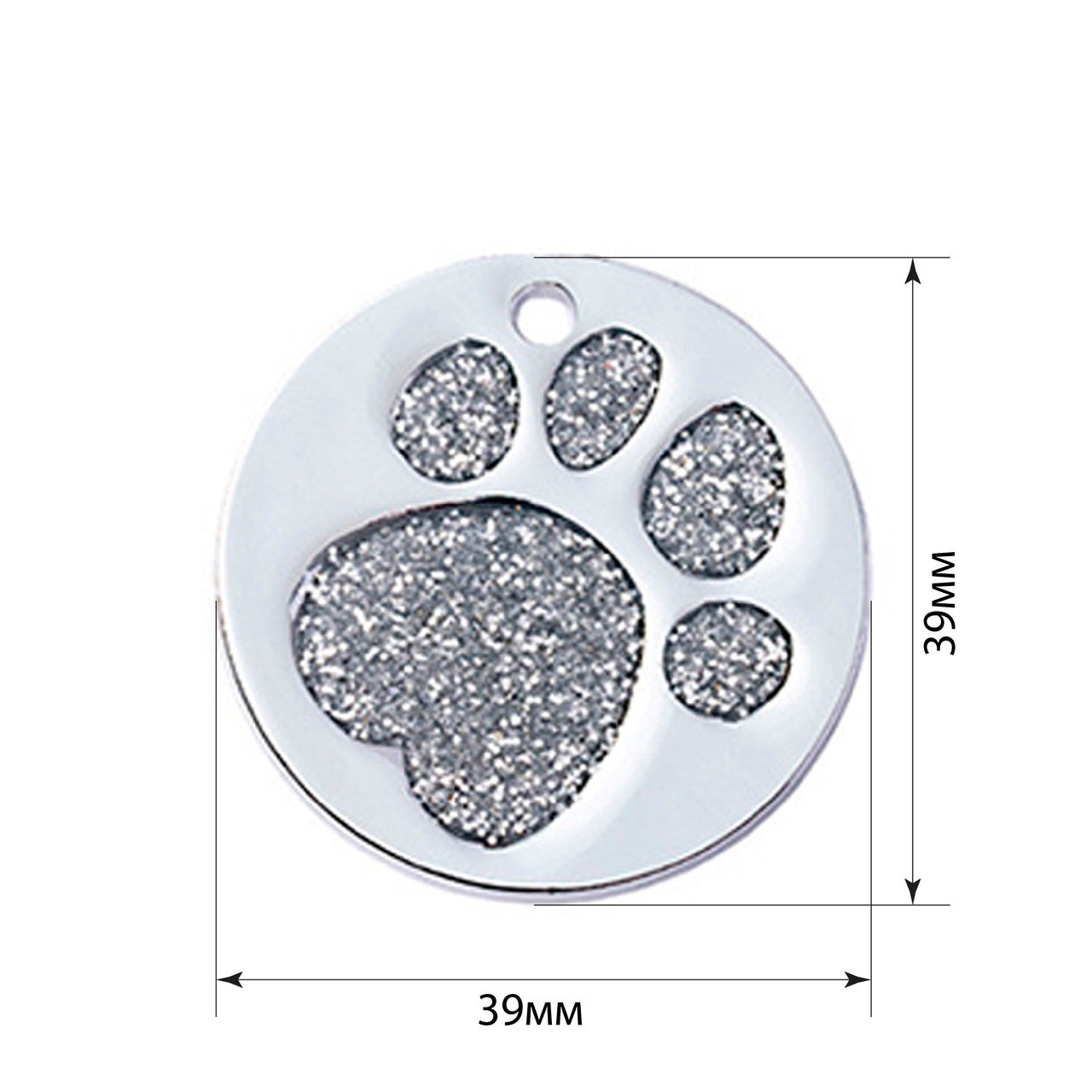 Dog ID Tag Circle Paw Silver 39x39mm