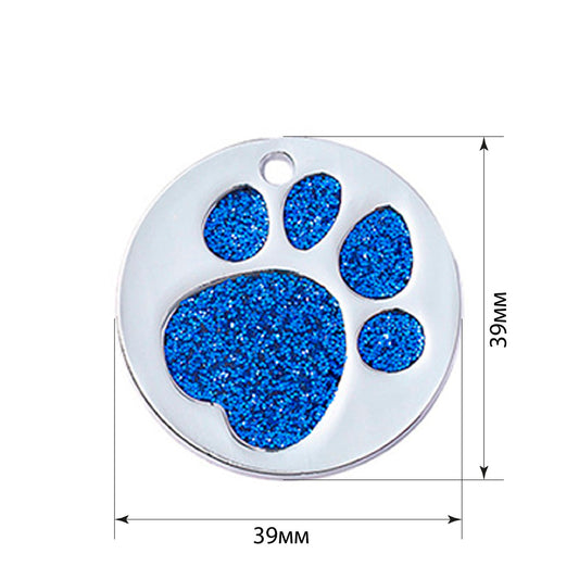Dog ID Tag Circle Paw Blue 39x39mm