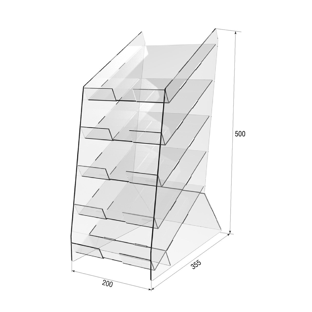 Display for candy bars, Acrylic stand 5 shelves, 350x200x500mm, Acrylic display, Acrylic organizer, Acrylic showcase