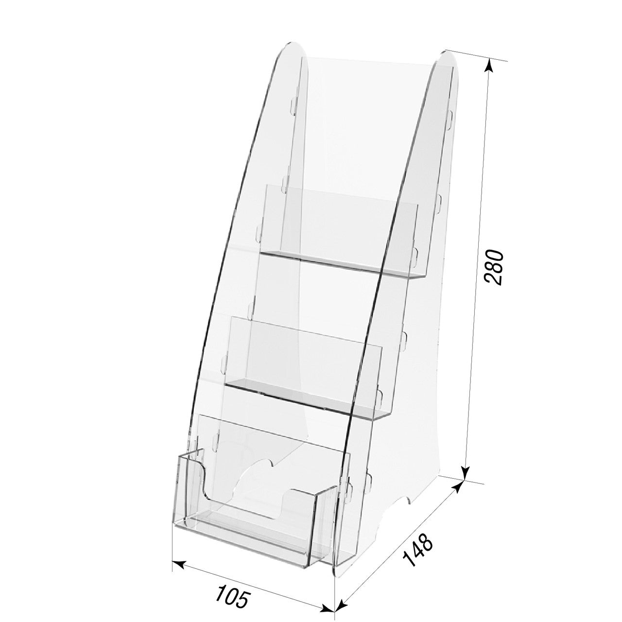 Acrylic Display Stand, Acrylic Brochure Holder, Clear Display Stand, Boklet holder for flyers, Dimensions 110x148x280mm , Promotional Display Stand, Informational stand