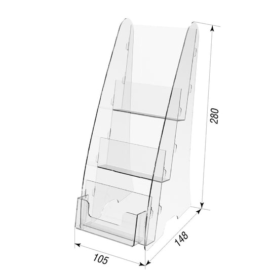Expositor acrílico, soporte para folletos acrílico, expositor transparente, soporte para folletos, dimensiones 110 x 148 x 280 mm, expositor promocional, expositor informativo
