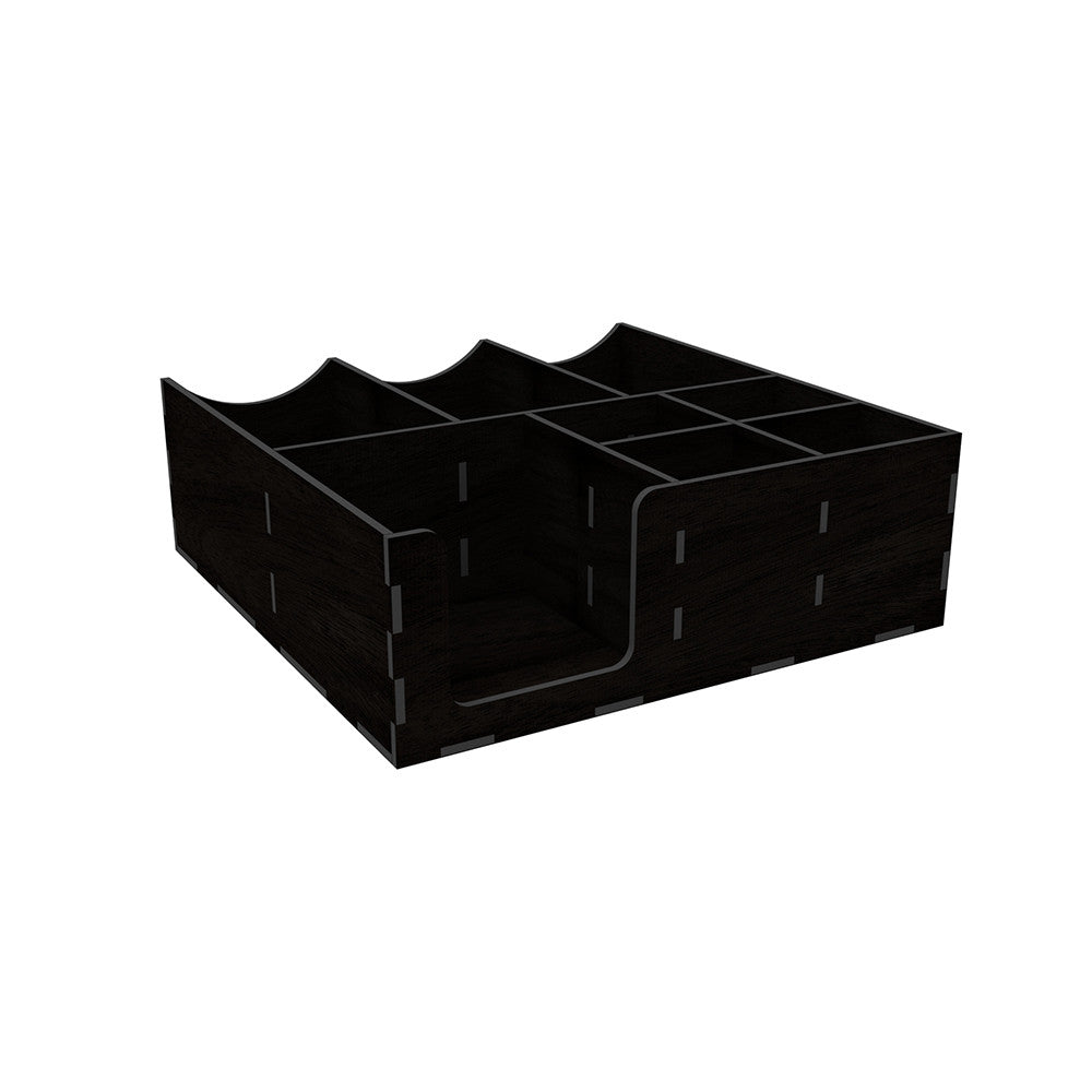 Organizer wooden black with holes for lids 30*30