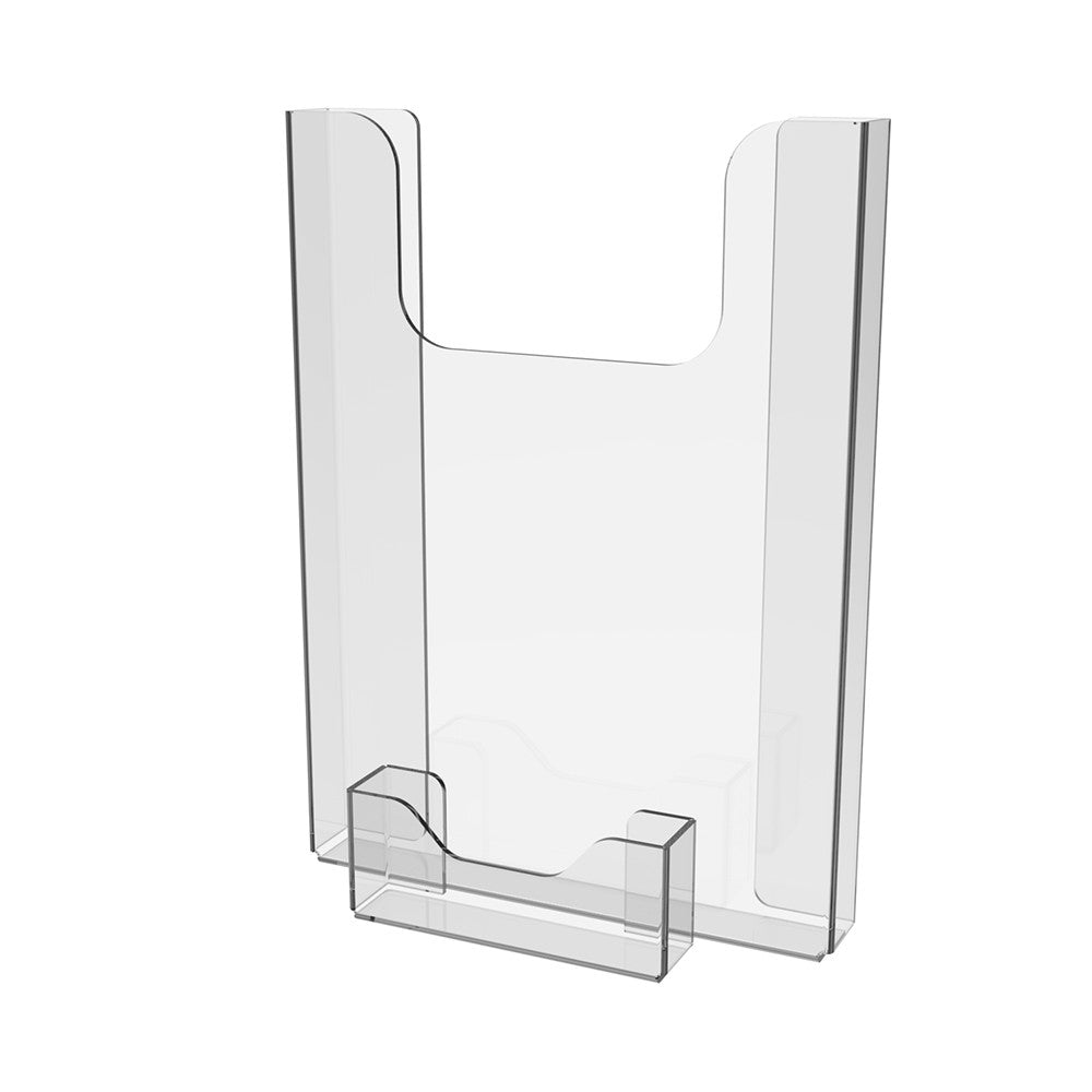 Paper holder A5 150x210x20mm, Vertical document display with a business card holder, Paper holder with mounting tape.