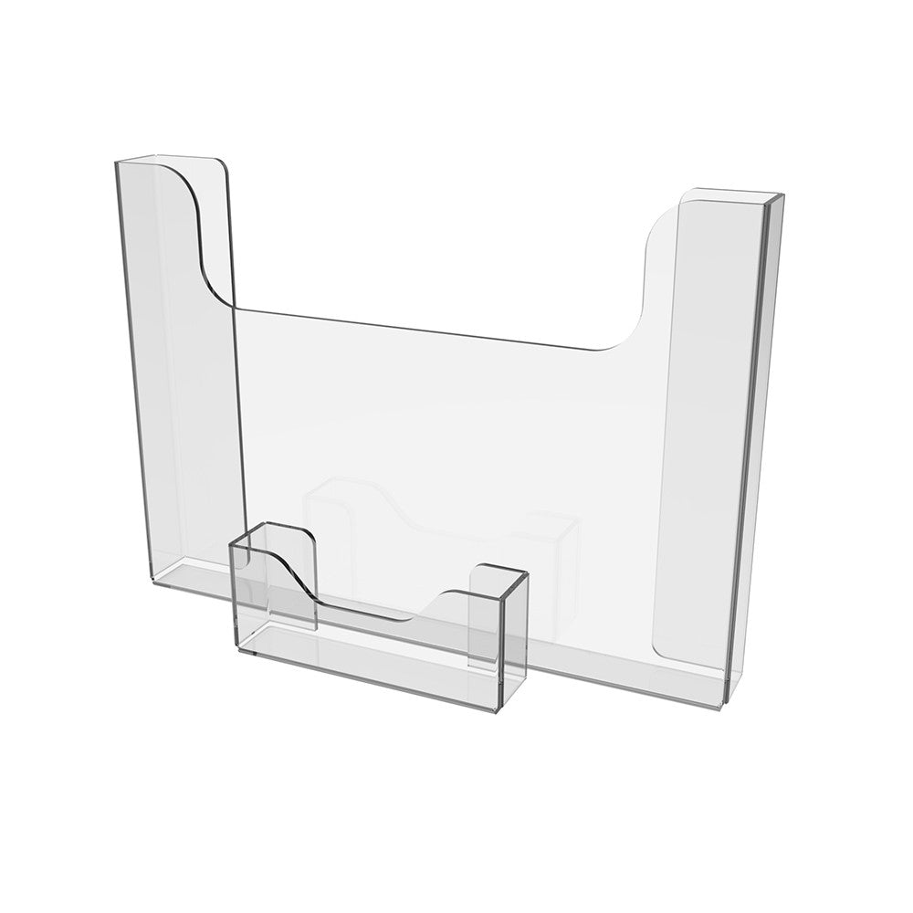 Paper holder A5 210x150x20mm, Horizontal document display with a business card holder, Paper holder with mounting tape.