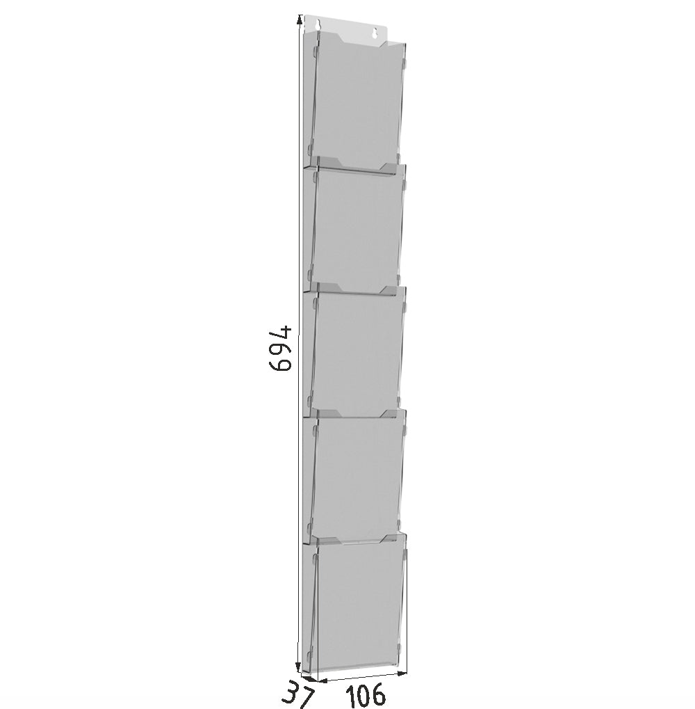 Booklet holder 106x694x37mm, 5 tier, Brochure desplay