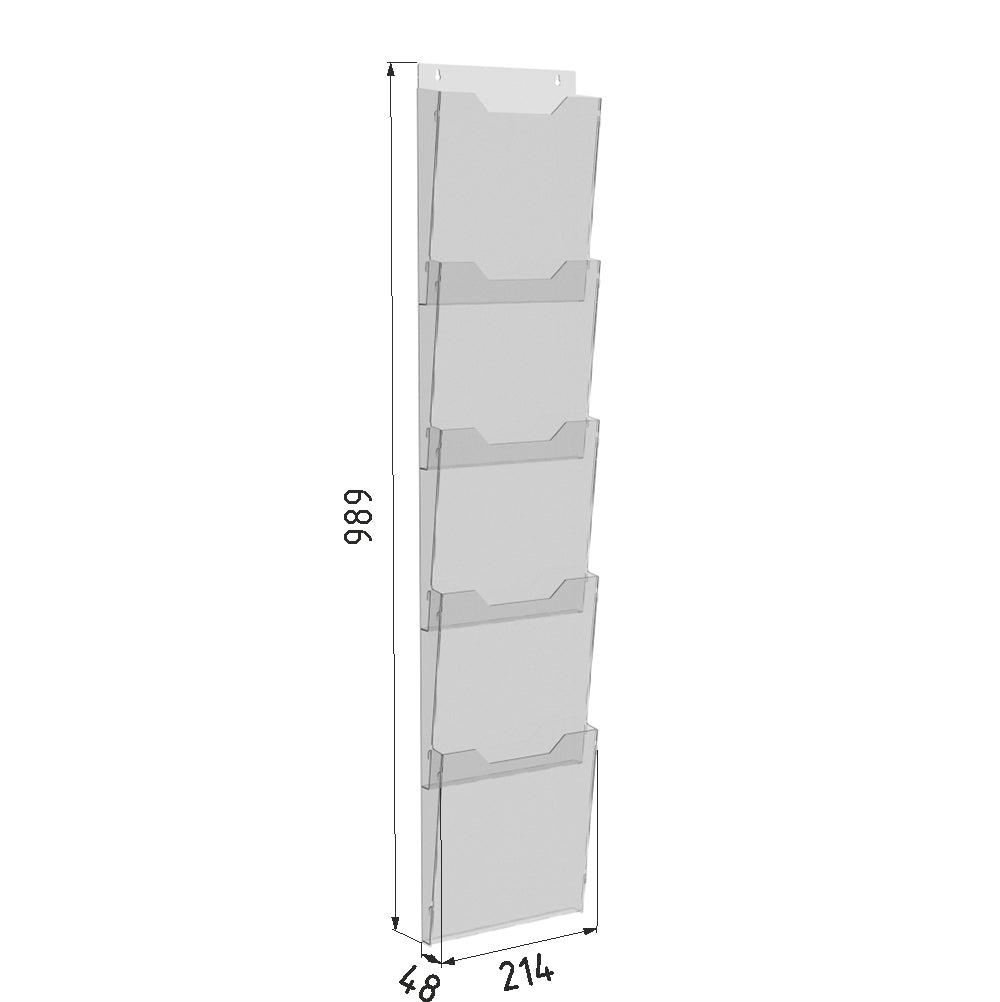 Booklet holder A4  214x989x48mm 5 tier, Brochure holder