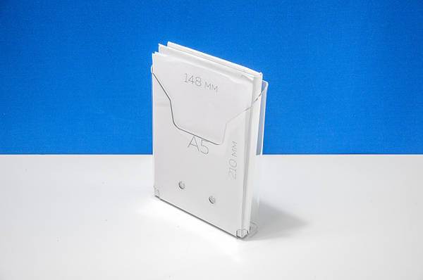 Paper holder A5 150x210x30mm,  Vertical document display mounting with self taping screw. PET 1.5