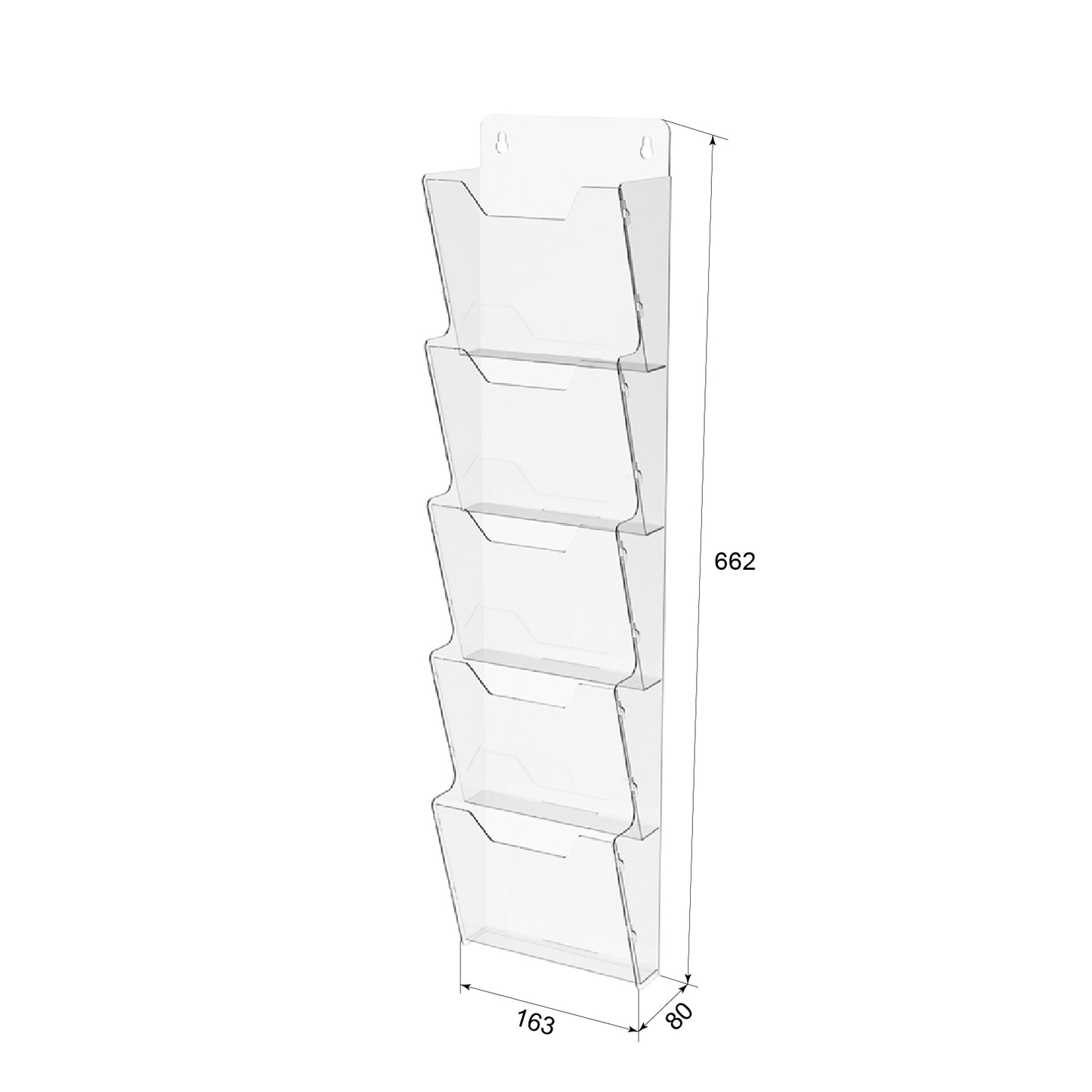 Booklet holder pocket A5 662x163x80mm, Document display,  5 tier vertical paper holder