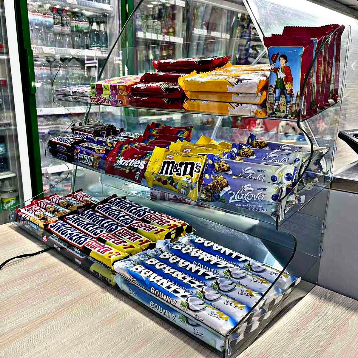 display stand for candy bars, tabletop, 300x400x260