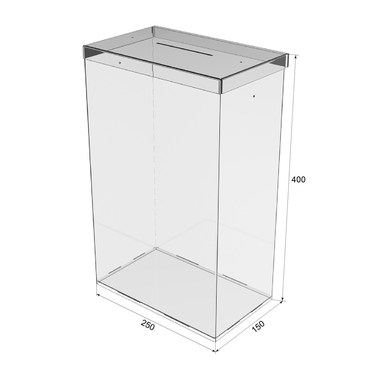 box without lock for collecting money 400x150x250 mm. Volume 15 liters