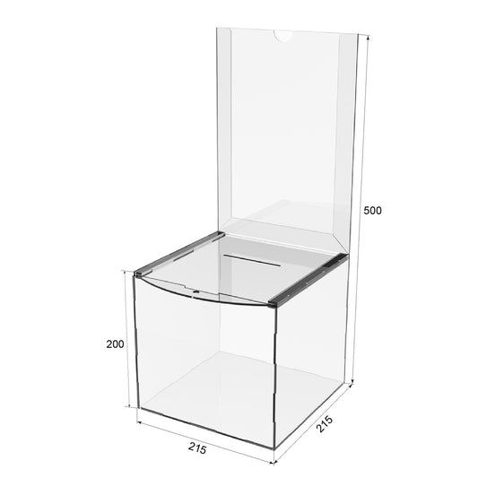 Donation box 215x215x200/500 with A4 pocket