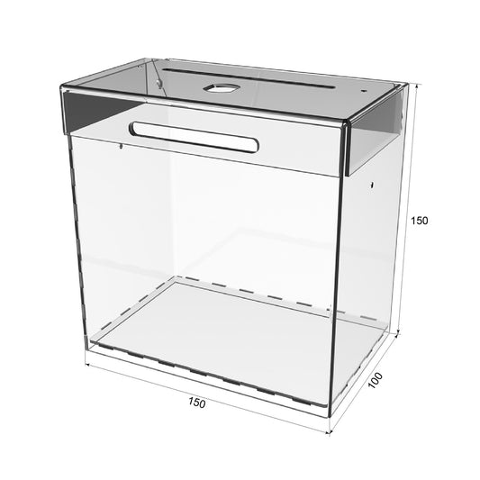 box with lock for collecting money 150x150x100 mm. Volume 2.2 liters.