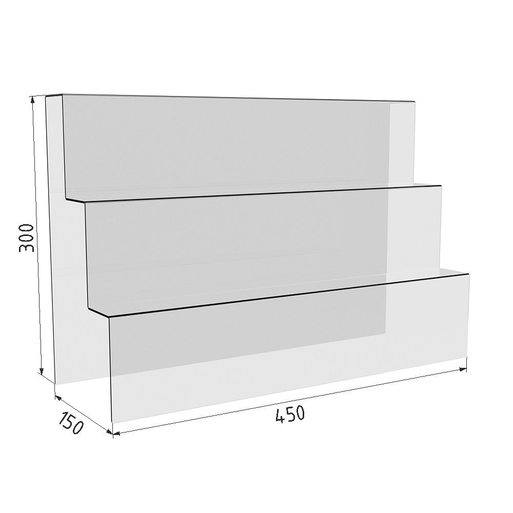 slide for goods with 3 steps made of acrylic 450x150x300