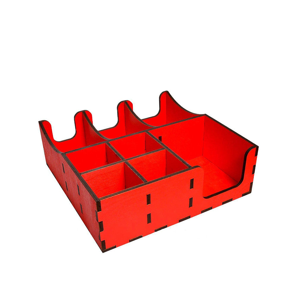 Organizer wooden red with holes for lids 30*30