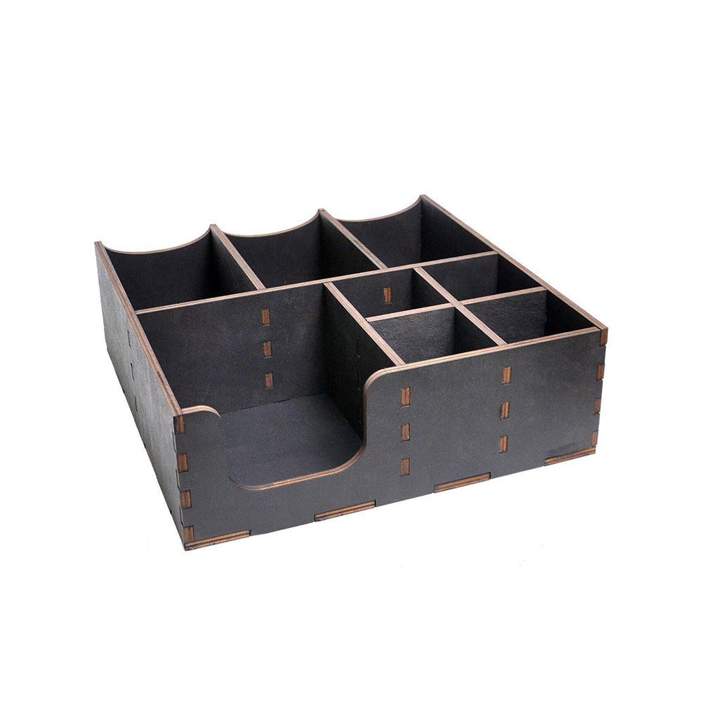 Organizer wooden black with holes for lids 30*30