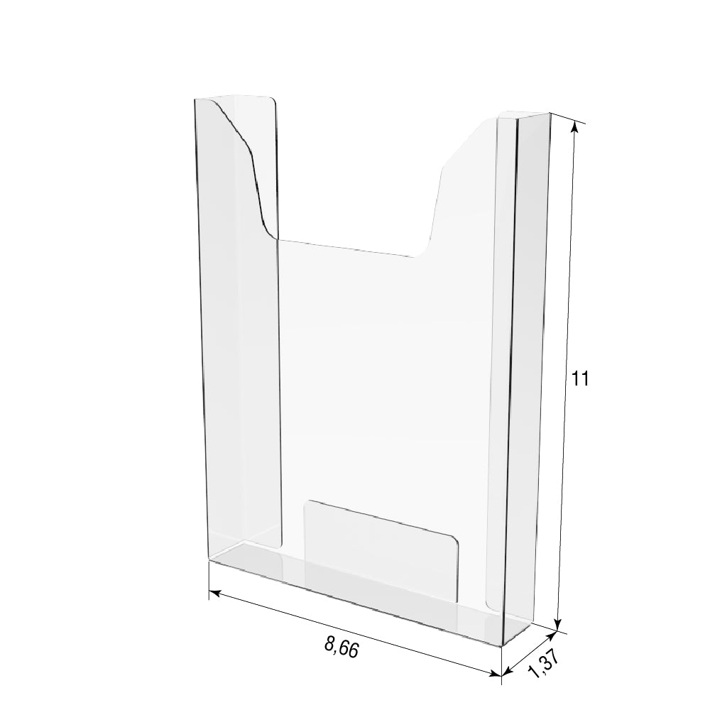 Portapapeles acrílico formato A4 vertical 210x297x30mm, portadocumentos de pared, fijación autorroscante, expositor de folletos.