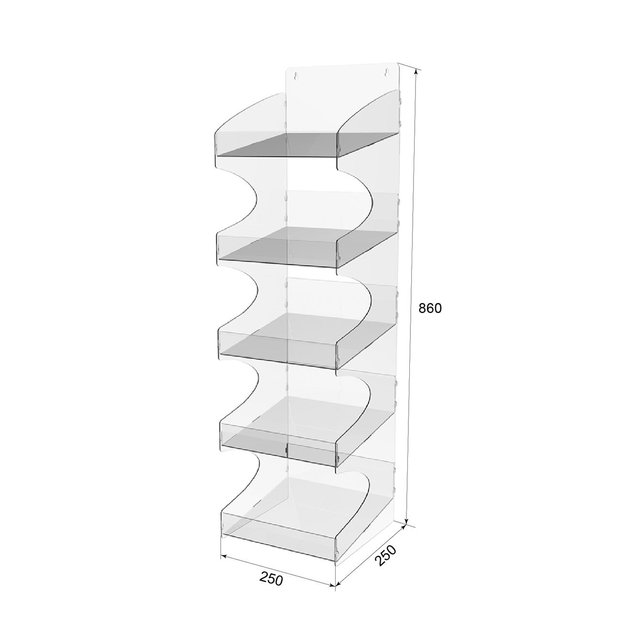 display stand for bars, hanging, 5 shelves, 900x250x250