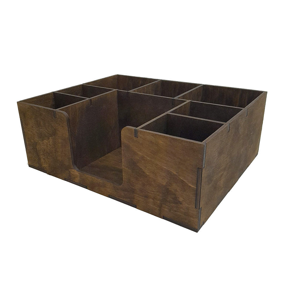 Organizer wooden brown with holes for lids