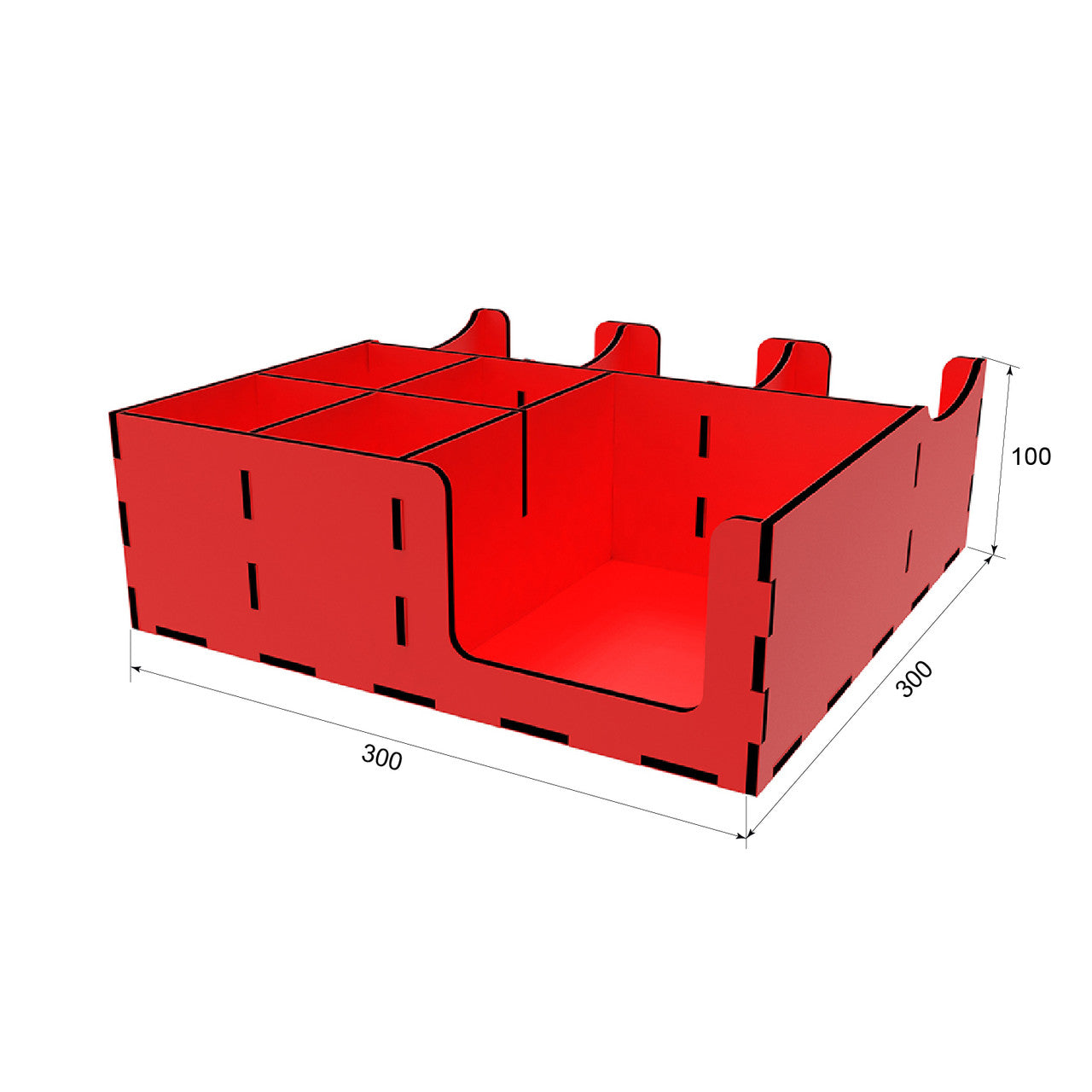 Organizer wooden red with holes for lids 30*30