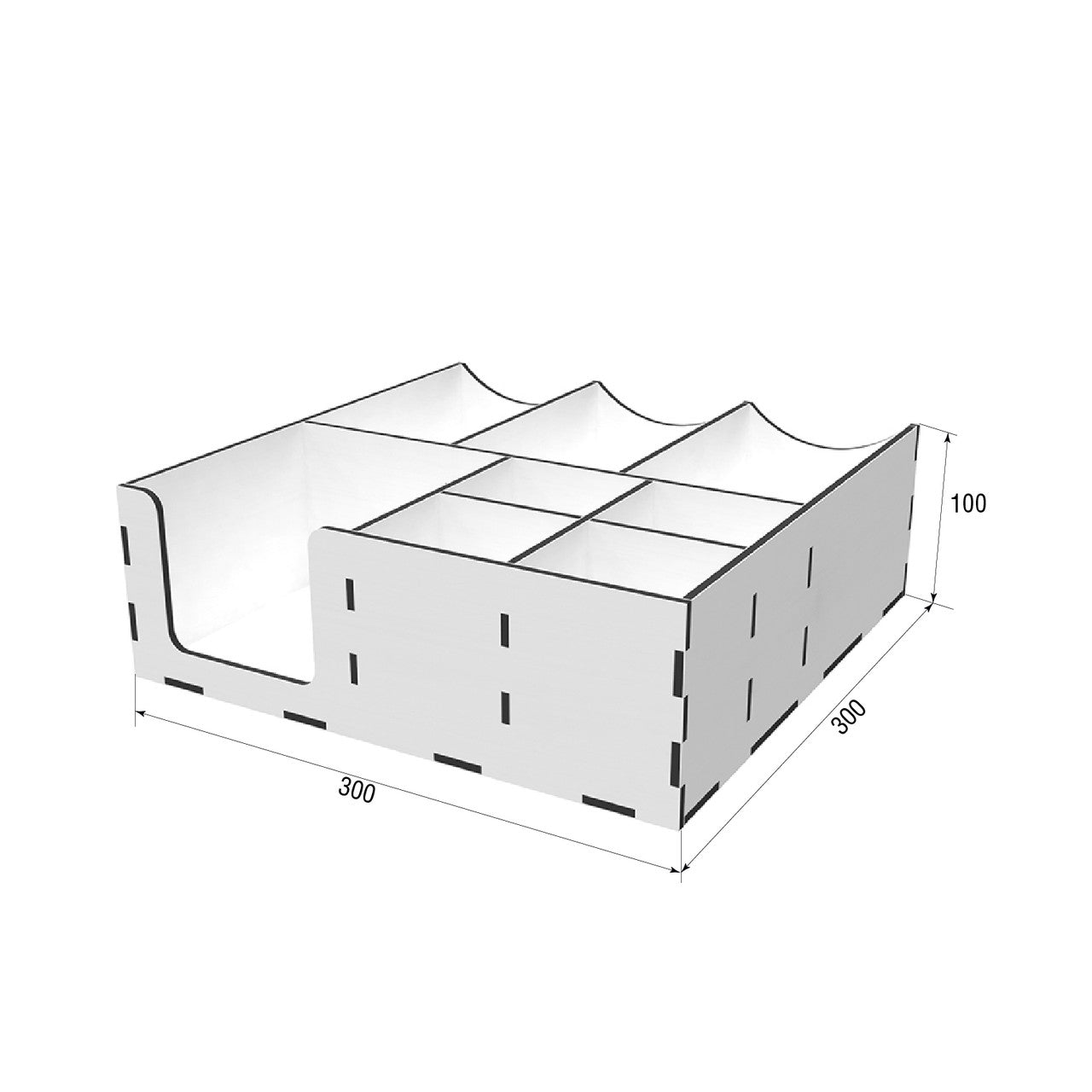 Organizer wooden white with holes for lids 30*30