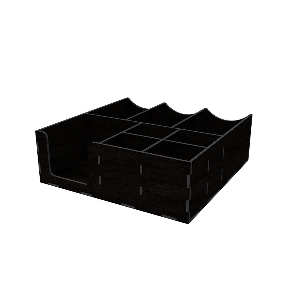 Organizer wooden black with holes for lids 30*30