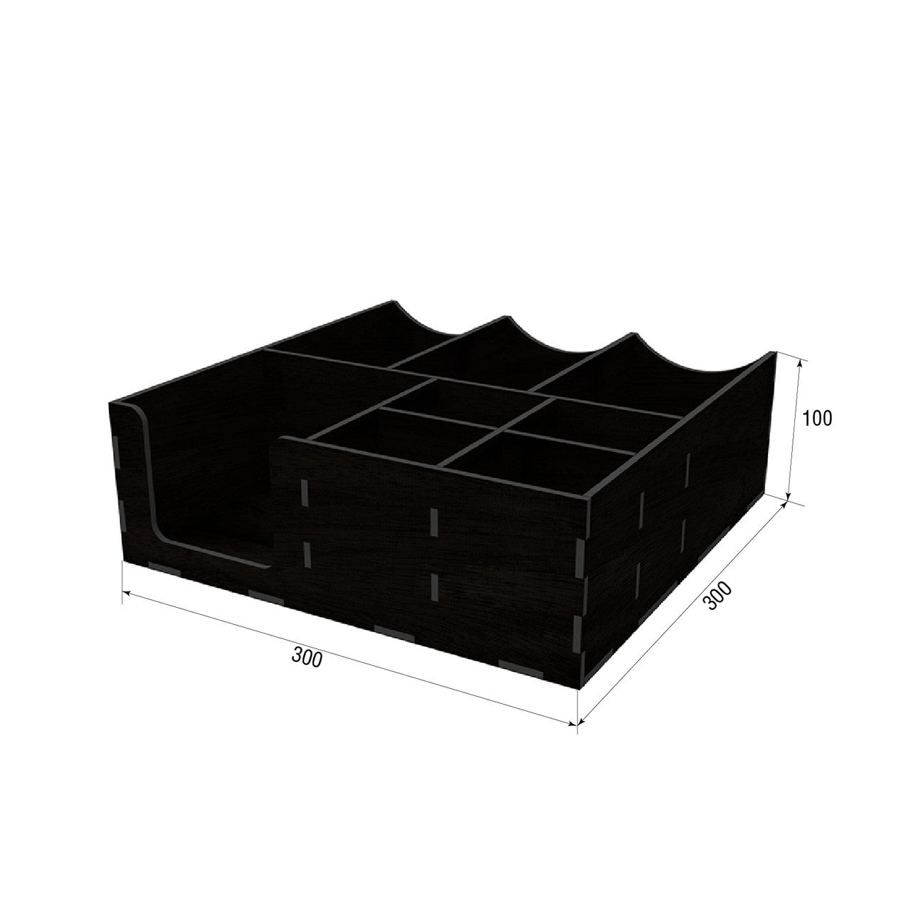 Organizer wooden black with holes for lids 30*30