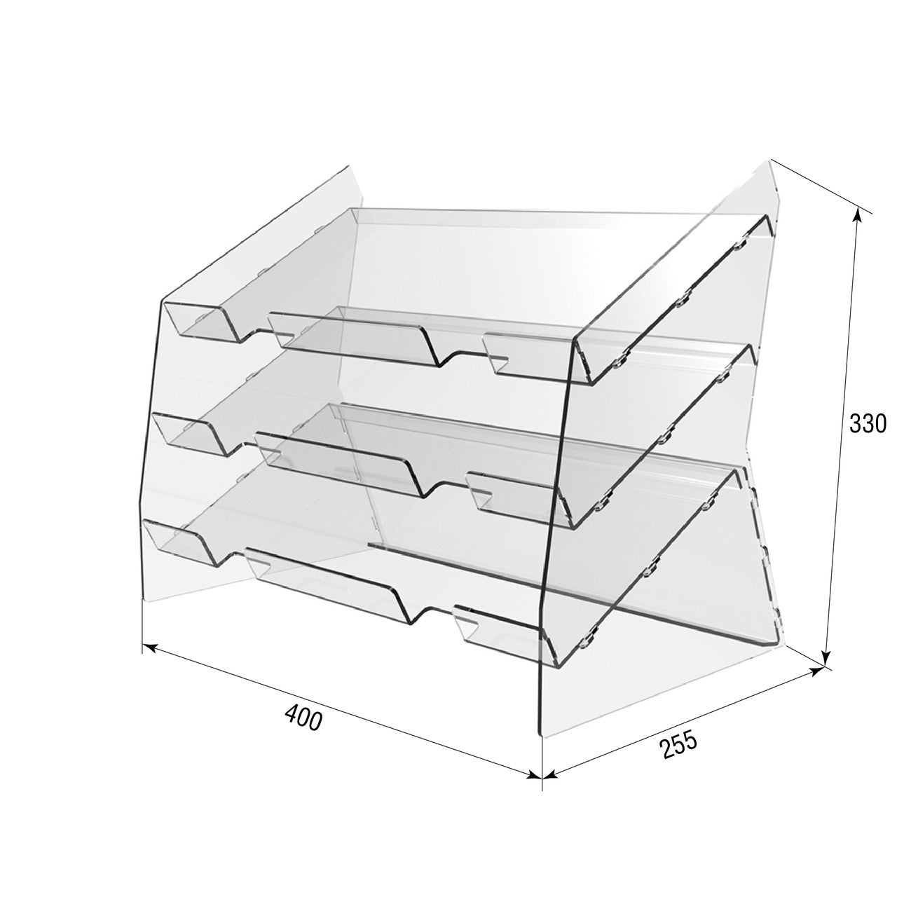 display stand for candy bars, tabletop, 3 shelves, 400x255x330