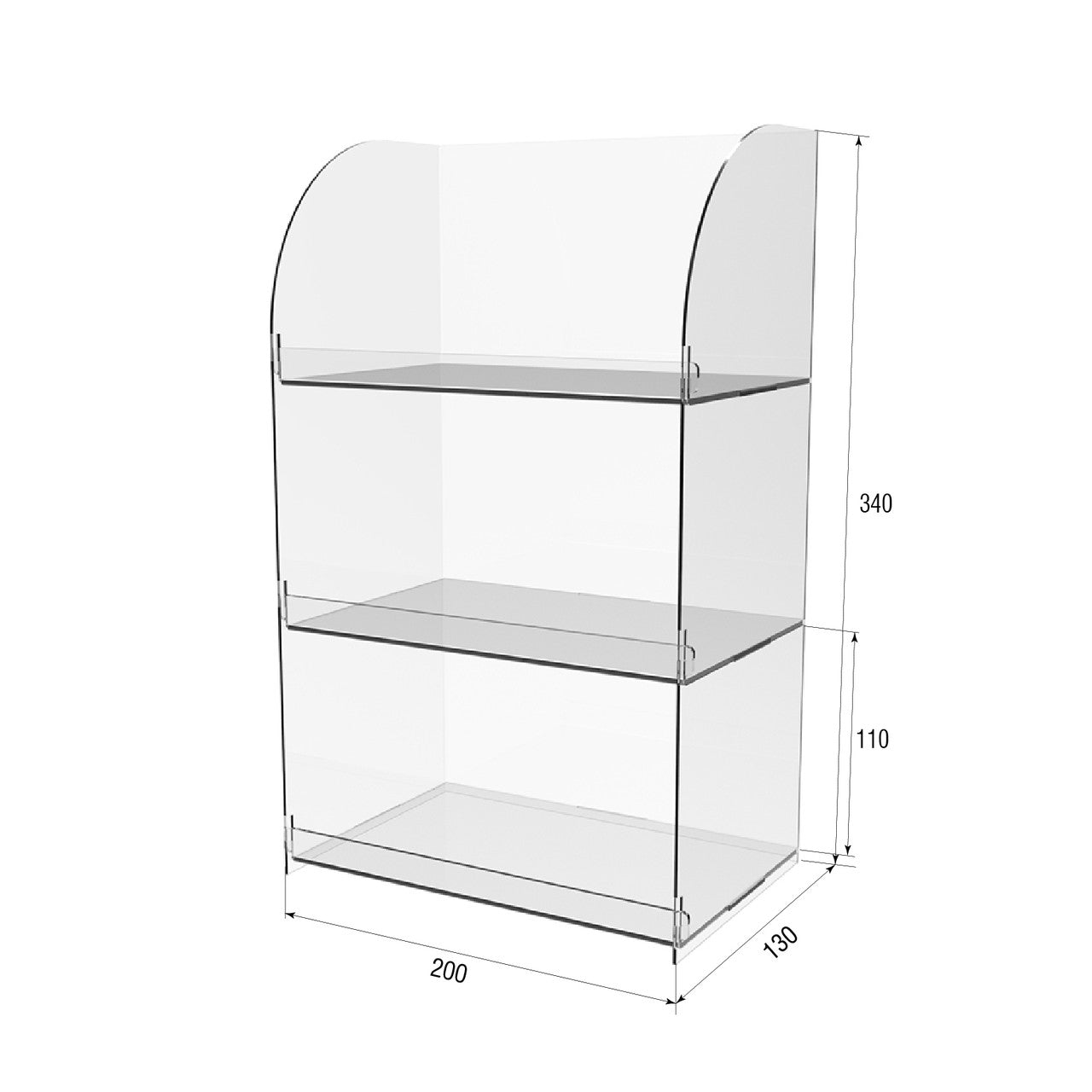 stand for goods, 3-tier showcase, 200x130x340