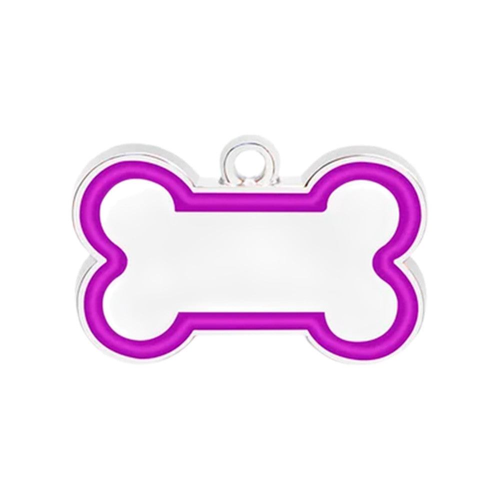 Placa de identificación para perro en forma de hueso, 46 ​​x 30 mm, color morado