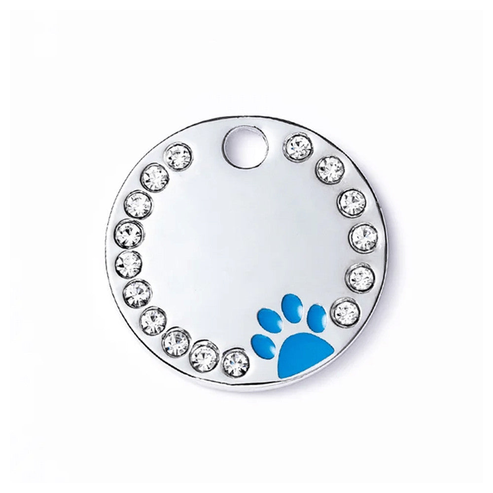 Dog ID Tag Circle Paw Blue 25x25mm