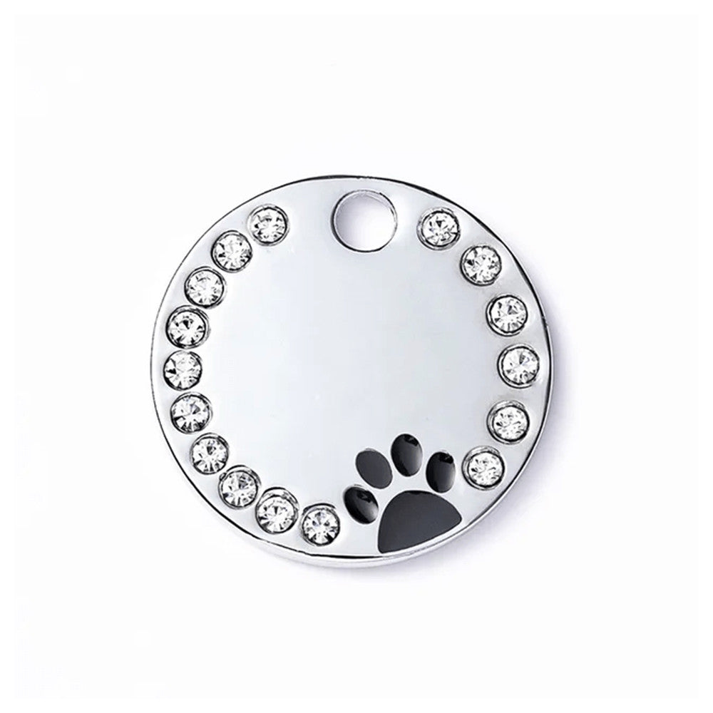 Dog ID Tag Circle Paw Black 25x25mm
