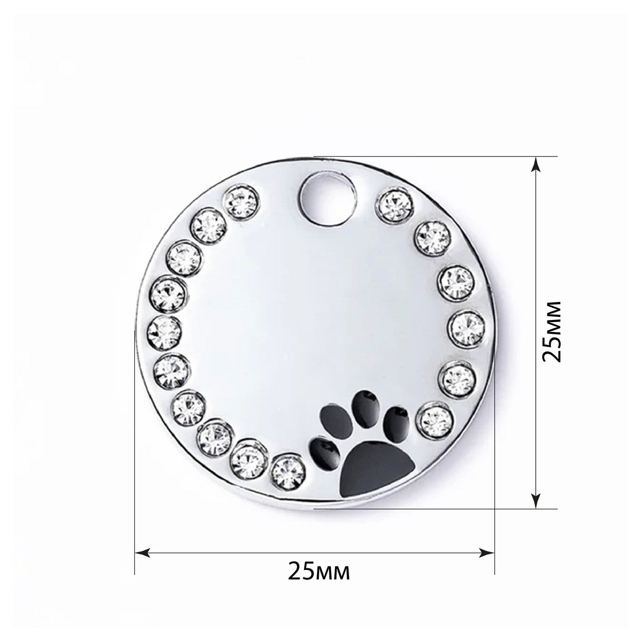 Dog ID Tag Circle Paw Black 25x25mm