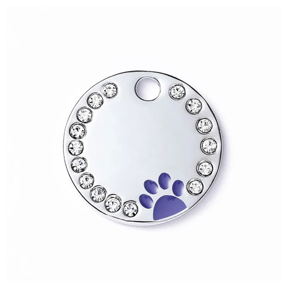 Dog ID Tag Circle Paw Purple 25x25mm