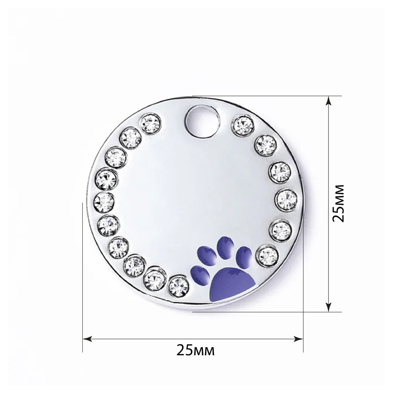 Dog ID Tag Circle Paw Purple 25x25mm
