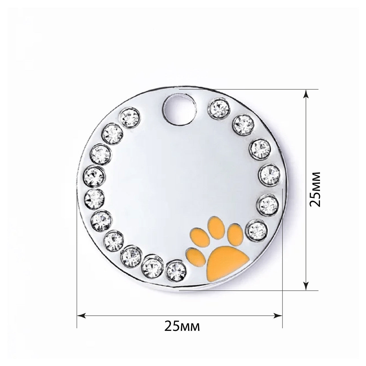 Dog ID Tag Circle Paw Orange 25x25mm