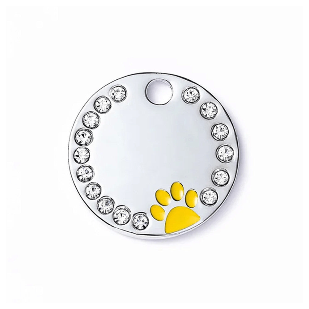 Dog ID Tag Circle Paw Yellow 25x25mm