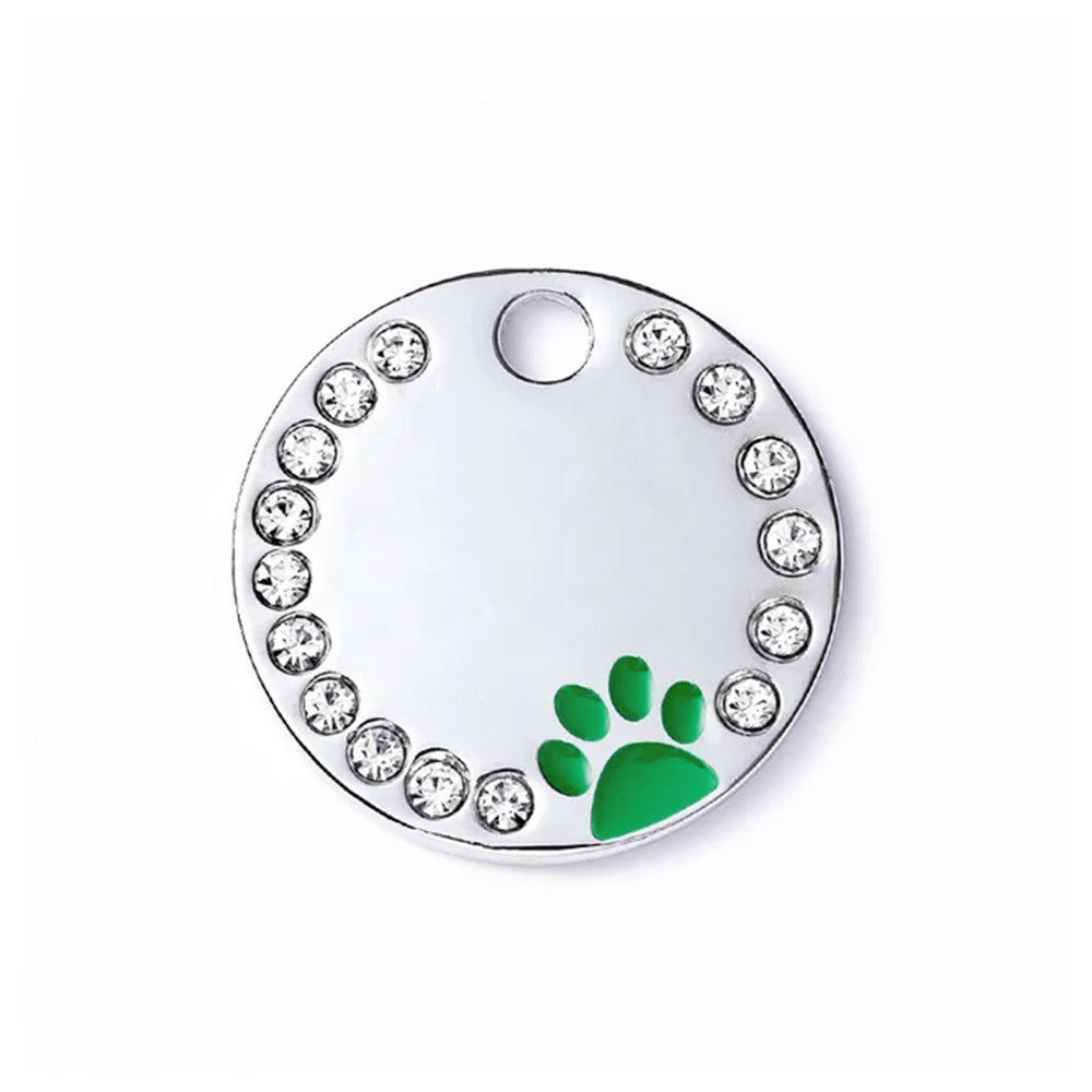 Dog ID Tag Circle Paw Green 25x25mm