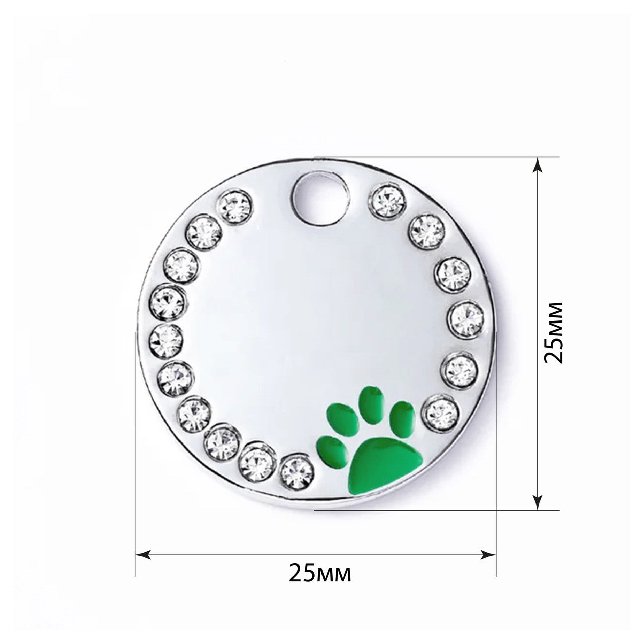 Dog ID Tag Circle Paw Green 25x25mm