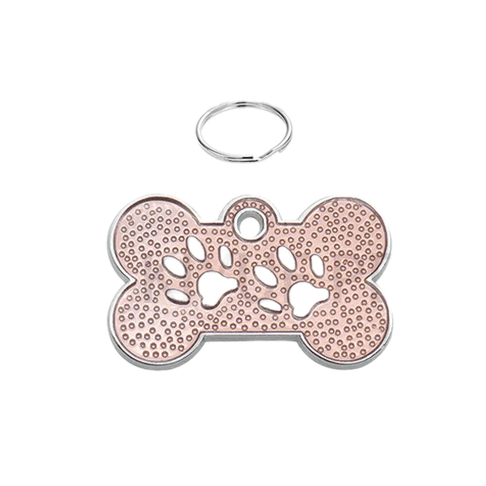 Dog ID Tag Bone Paws Rose 31x19mm