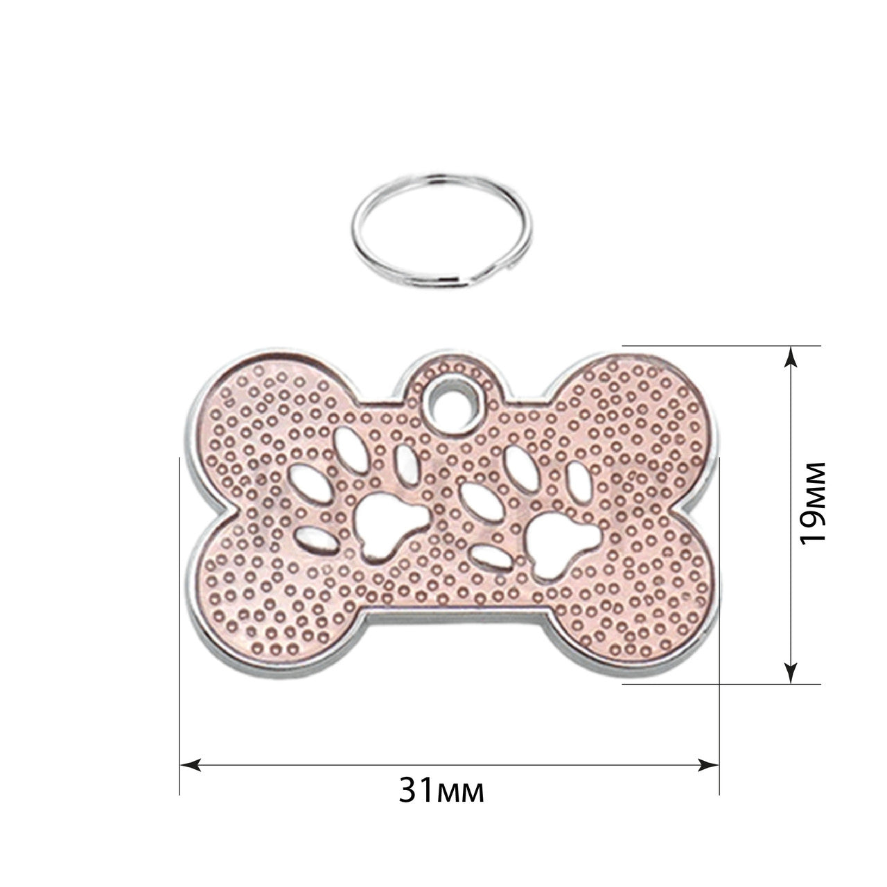 Dog ID Tag Bone Paws Rose 31x19mm
