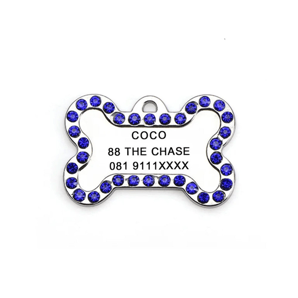 Dog ID Tag Bone Diamond Native Blue 40x25mm